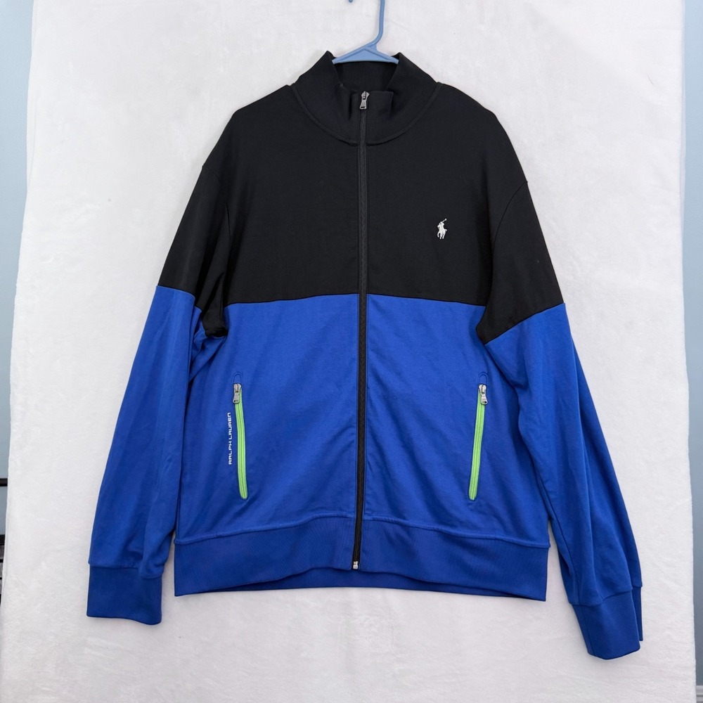 Polo Ralph Lauren Track Jacket Mens XL Blue Colorblock Performance Full Zip Pony